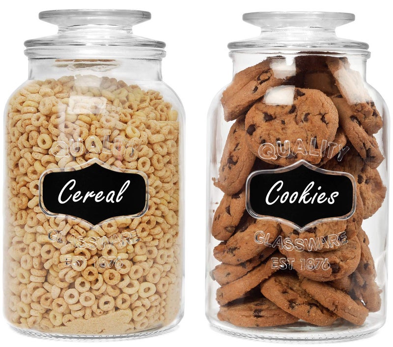 Estilo Round Glass Canister Jars with Airtight Lids Ideal for Cookies, Candies, Cereal - Cookie Jar - Includes Chalkboard Labels and Chalk - 1/2 Gallon (Set of 2), Clear - Image 2